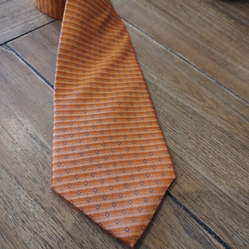 Stafford‎ Mens 100% Silk Orange Blue Circles Designer 62 Inch Long Summer Spring